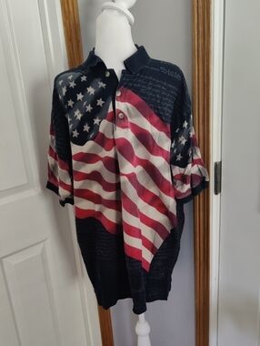 Scandia Woods Patriotic Flag/Declaration Of Independence Polo Shirt Size XL